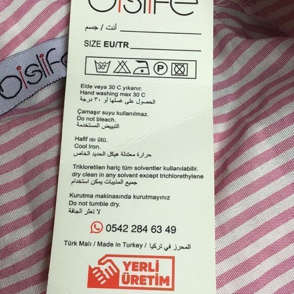 Bislife Pink White Candy Stripe Button Up Drawstring Tunic Top, Mini Dress NEW - Picture 15 of 16